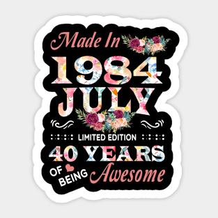 July Flower Made In 1984 40 Years Of Being Awesome Sticker